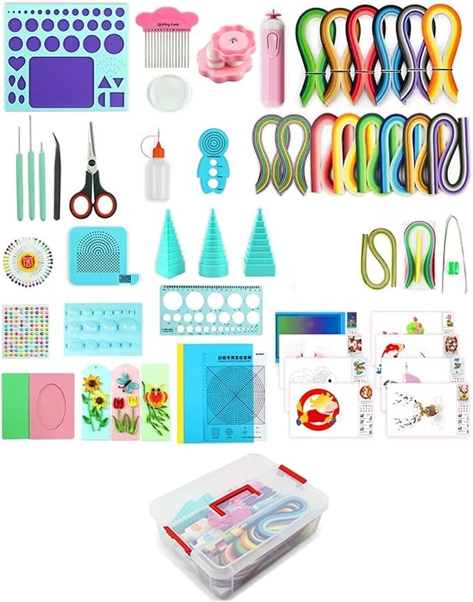All-in-One Paper Quilling Kit– 1740pcs 3mm/5mm/10mm Quilling Paper Strips with Electric Quilling Pen/Crimper/Comb Board, Complete Set for Beginners to Advanced Users, DIY Crafts & Classroom Teaching