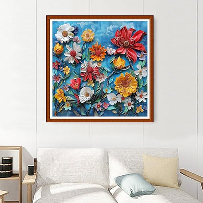 Joyhoor Stamped Cross Stitch Kits for Beginners Needlepoint Kits for Adults Embroidery Kits 11CT Counted Cross Stitch Kits Printed Embroidery Pattern- Colorful Flowers 18x18 inchs