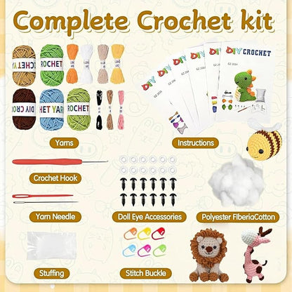 JackCao 6Pcs Crochet Kit for Beginners, 2026 DIY Craft Christmas Gift for Adults, Crochet Animal Kit with Step-by-Step Video Crochet Hook Tutorials Birthday for Crochet Lovers﻿ (Pink)