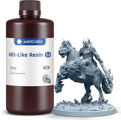 ANYCUBIC 3D Printer Resin, ABS-Like 3.0 Resin for 8K/14K/16K 3D Printing, Strong Strength, High Precision, Low Odor, Wide Compatibility for All LCD Resin 3D Printers (Grey, 1kg)