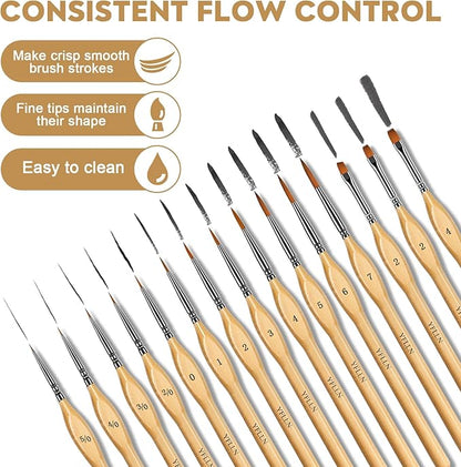 Miniature Paint Brushes, 15PCS Model Brushes Detail Paint Brush Set, Fine Detailing for Watercolor, Oil, Face, Acrylic, Nail, Line Drawing, Scale Model Painting