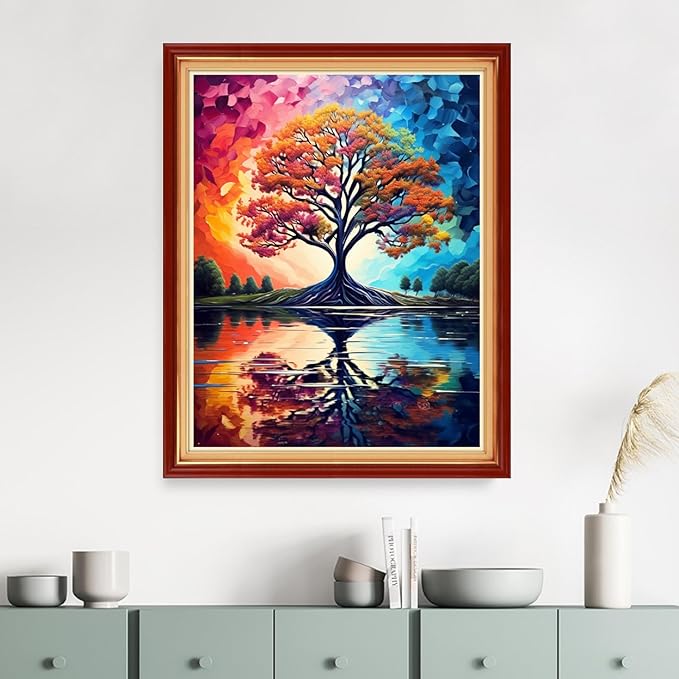 Dimensean Stamped Cross Stitch Kits Full Range of Embroidery Patterns Starter Kits for Beginners Adult DIY Cross Stitches Needlepoint Kits 11CT-Magic Colorful Tree 16x20 inch