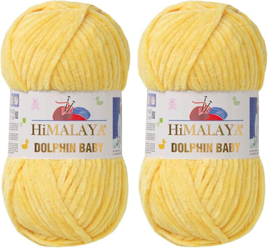 2 Skein/Pack Himalaya Dolphin Baby Chenille Yarn, Each Ball 100 gr (3.5 oz), 120 m (132 Yards), 100% Polyester, Super Bulky Baby Blanket Velvet Amigurumi Yarn, 80313 - Yellow