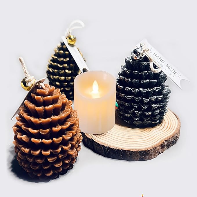 2PCS Pine Cone Silicone Candle Mold, 3D Christmas Pinecone Shape Resin Candle Mold, Ornament Mold for Candle Soap Wax Epoxy Resin Casting Polymer Clay Fondant Chocolate Cake Gift Home Decor