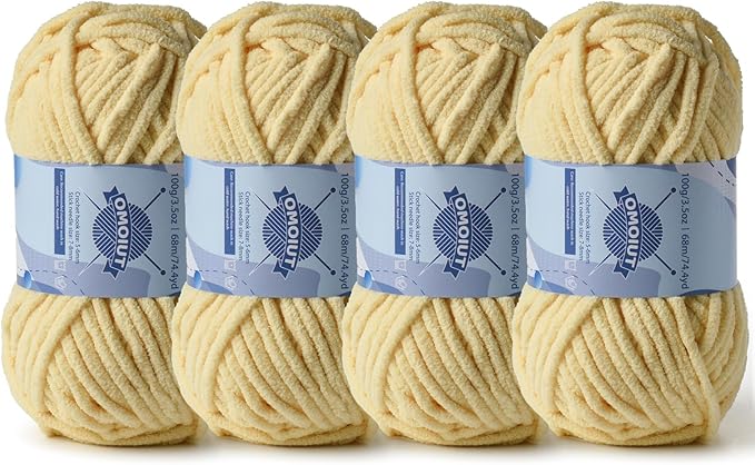 Chunky Chenille Yarn for Crocheting，Baby Yarn for Crocheting Soft Blankets，Bulky Yarns for Crochet Amigurumi，4×100g (4×74.3yds) Fluffy Velvet Yarns for Hand Knitting (4 Light Yellow)