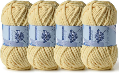 Chunky Chenille Yarn for Crocheting，Baby Yarn for Crocheting Soft Blankets，Bulky Yarns for Crochet Amigurumi，4×100g (4×74.3yds) Fluffy Velvet Yarns for Hand Knitting (4 Light Yellow)