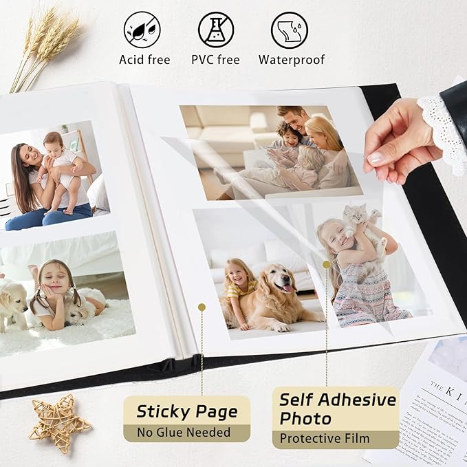 RECUTMS 30 Pages DIY Scrap book Photo Album 4x6 5x7 8x10 Pictures PU Leather Cover Wedding Photo Album Baby Picture Book Family Pictures of Any Size Scrapbook Album(White)