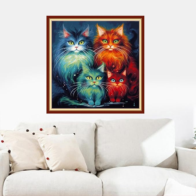 Dooxvey Cross Stitch Kits for Adults Stamped Full Range of Embroidery Starter Kits for Beginners 11CT Printed Cross Stitch Patterns Needlepoint Kits Stamped Crossstitching-Colorful Cat 18x18 inch