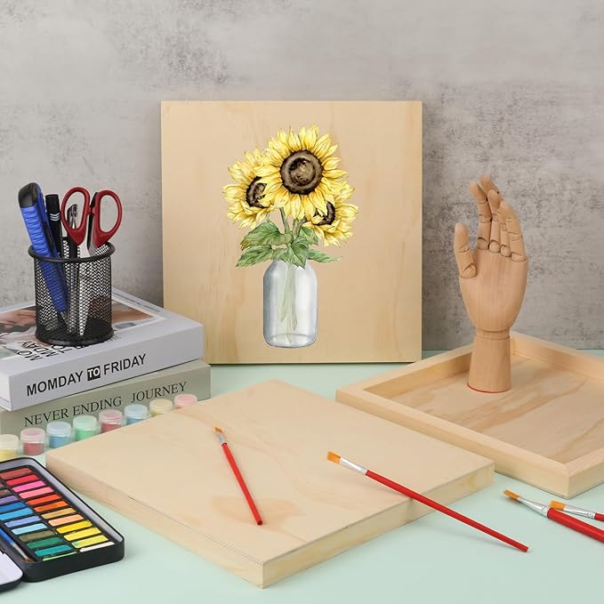 6 Pack 12 x 12 Inch Unfinished Wood Panels, Wooden Panel Boards for Painting, Crafts, and Home Decor