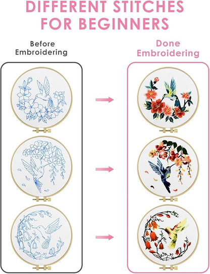 TINDTOP Hummingbird and Flower Embroidery Kit for Adults