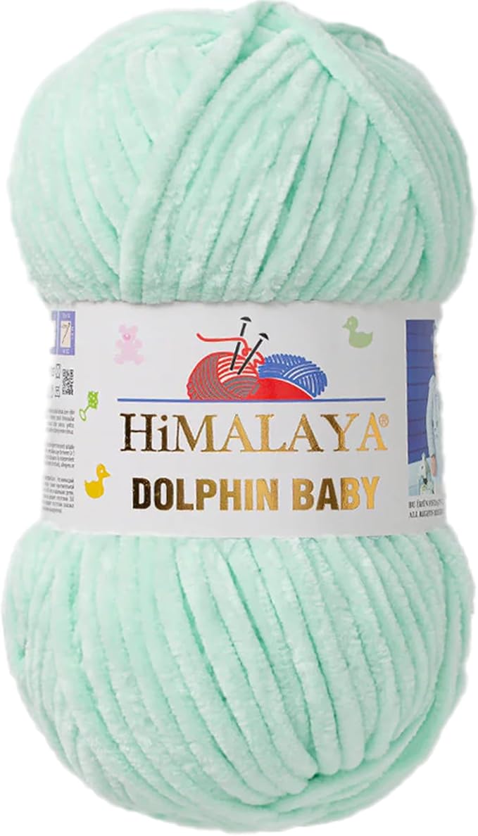1 Skein/Pack Himalaya Dolphin Baby Chenille Yarn, Each Ball 100 gr (3.5 oz), 120 m (132 Yards), 100% Polyester, Super Bulky Baby Blanket Velvet Amigurumi Yarn, 80307 - Light Mint Green