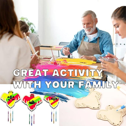 Wooden Ghosts Wind Chime Ornaments Painting Craft,12PCS Unfinished Wood Hanging Decoration,6 Style Cutouts for Adults Olders to Paint DIY Tags Wedding Home Decors Hanging