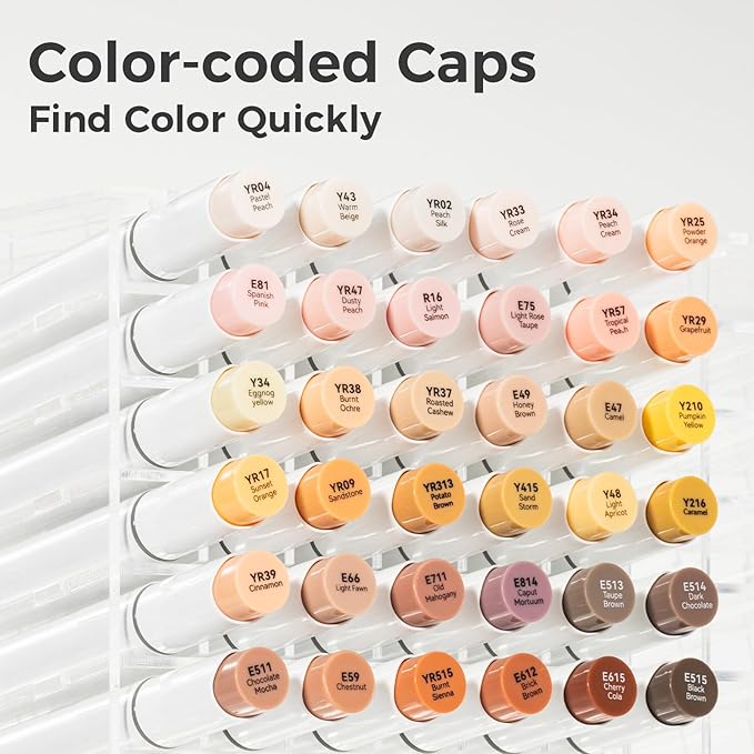 Ohuhu Skin Tone Alcohol Markers Brush Tip - 24 Portrait Skin Color Markers for Artist Adults Coloring Illustration - Chisel and Brush Dual Tips - Honolulu - Refillable - AP Certificated