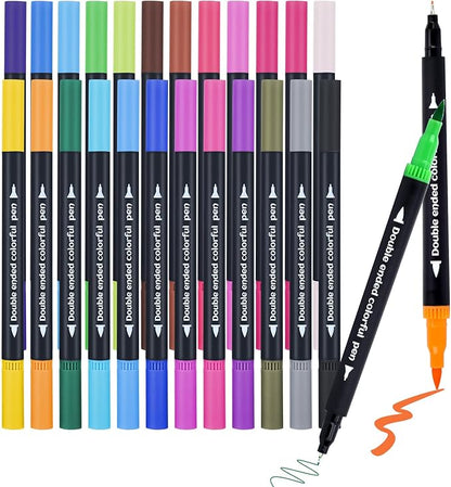 SZTCECDM 24Color Dual-Tip Art Markers Set, Fine & Brush Tips for Adult Coloring Books, Watercolor & Drawing Pens, Artist Marker Pens for Illustration, Sketching, Journal