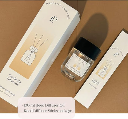 Preston and Lee Reed Diffuser Set | 100 ml (3.4 fl oz) Gardenia Tuberose Scent | Reed Diffuser Set | Aromatherapy Diffusers | Natural Reed Diffuser Oil for Home and Spa Fragrance