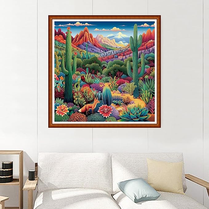 Joyhoor Stamped Cross Stitch Kits for Beginners Needlepoint Kits for Adults Embroidery Kits 11CT Counted Cross Stitch Kits Printed Embroidery Pattern-Succulent Plant Fox 18x18 inchs