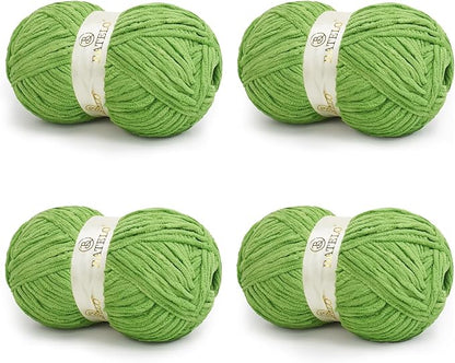 Chenille Yarn for Crocheting & Knitting 880 Yards, Soft Thick Fluffy Bulky Blanket Yarn, 4 Pack of 10.5oz(Green)
