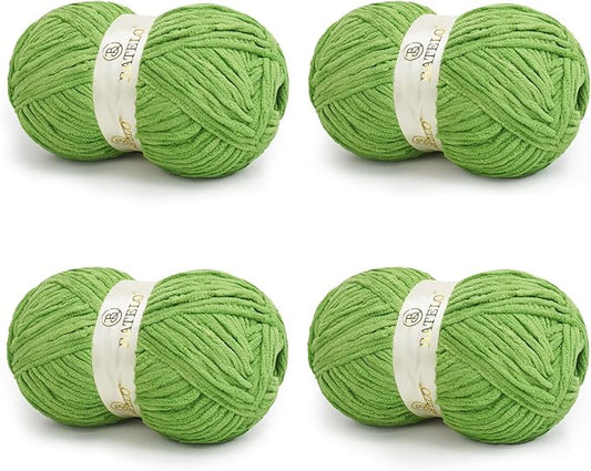 Chenille Yarn for Crocheting & Knitting 880 Yards, Soft Thick Fluffy Bulky Blanket Yarn, 4 Pack of 10.5oz(Green)