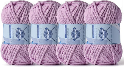 Chunky Chenille Yarn for Crocheting，Baby Yarn for Crocheting Soft Blankets，Bulky Yarns for Crochet Amigurumi，4×100g (4×74.3yds) Fluffy Velvet Yarns for Hand Knitting (4 Light Purple)