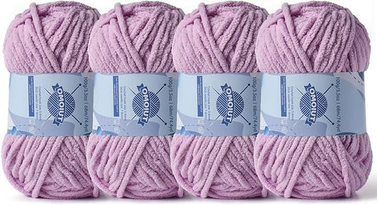 Chunky Chenille Yarn for Crocheting，Baby Yarn for Crocheting Soft Blankets，Bulky Yarns for Crochet Amigurumi，4×100g (4×74.3yds) Fluffy Velvet Yarns for Hand Knitting (4 Light Purple)