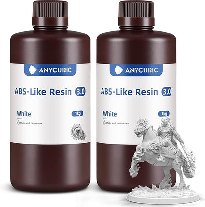 ANYCUBIC 3D Printer Resin Bundle, ABS-Like 3.0 Resin for 8K/14K/16K 3D Printing, Strong Strength, High Precision, Low Odor, Wide Compatibility for All LCD Resin 3D Printers (White, 2kg)