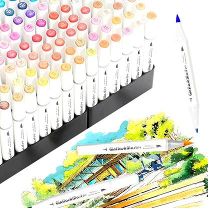 Ginflash Brush & Fine Tip Art Markers Pen Sketch Alcohol Based Markers Dual Tipped Manga Drawing Coloring Marker Art Supplies (80)