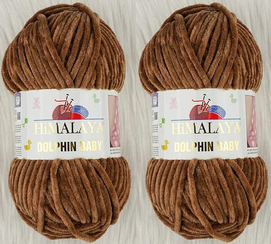 2 Skein/Pack Himalaya Dolphin Baby Chenille Yarn, Each Ball 100 gr (3.5 oz), 120 m (132 Yards), 100% Polyester, Super Bulky Baby Blanket Velvet Amigurumi Yarn, 80337 - Brown