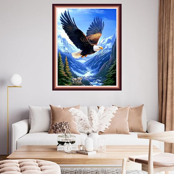 Fanxvivy Stamped Cross Stitch Kits for Beginners Full Range of Cross Stitching Preprinted Embroidery Kits for Adults, 11CT Embroidery Pattern Needlepoint Kits-Eagles Catch Sheep 16x20 inch