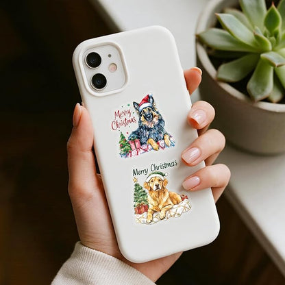 56 Pcs Cute Christmas Dog Stickers, Clear Waterproof Scrapbook Stickers with Santa Hat & Gifts, Adorable Puppy Holiday Decorative Decals for Journals, Crafts Cards Making