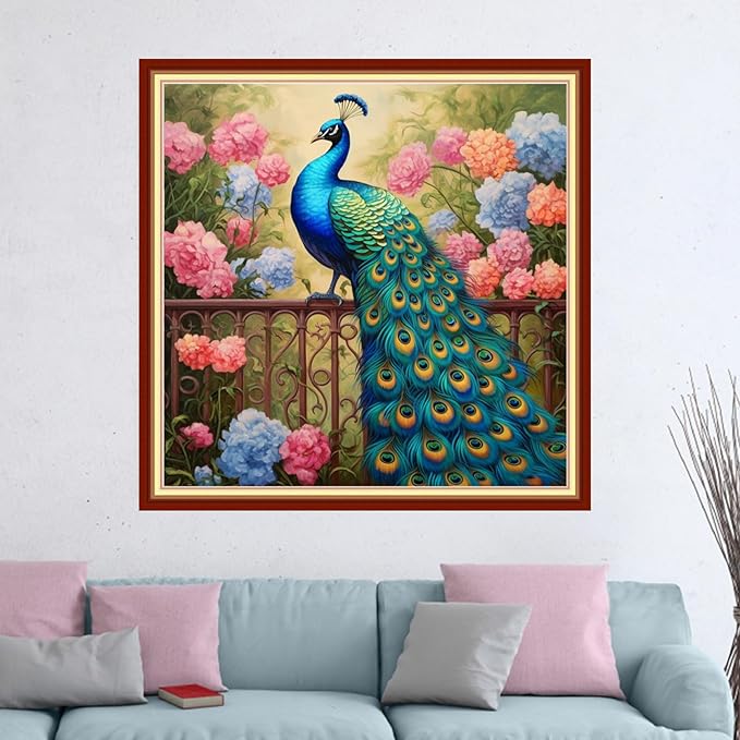 Dimensean Stamped Cross Stitch Kits Full Range of Embroidery Patterns Starter Kits for Beginners Adult DIY Cross Stitches Needlepoint Kits 11CT-Flower Peacock 18x18 inch