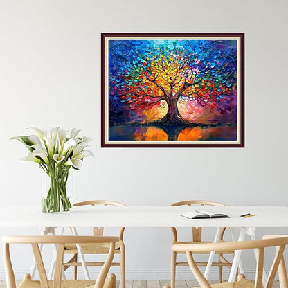 Joycasa Stamped Cross Stitch Kits for Beginners Full Range of Cross Stitching 11 CT Printed Cross Stitch Kit for Adults Cross-Stitch Patterns Needlepoint Kits-Colorful Luminous Tree 16x20 inchs