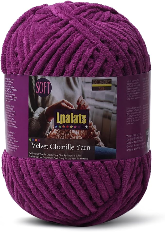 Baby Blanket Yarn for Crocheting - 1 Pack of 200g/7oz Chunky Chenille Yarn for Knitting Blankets Amigurumi - #6 Super Bulky - 174 Yards Soft Thick Plush Yarns (1, Violet)