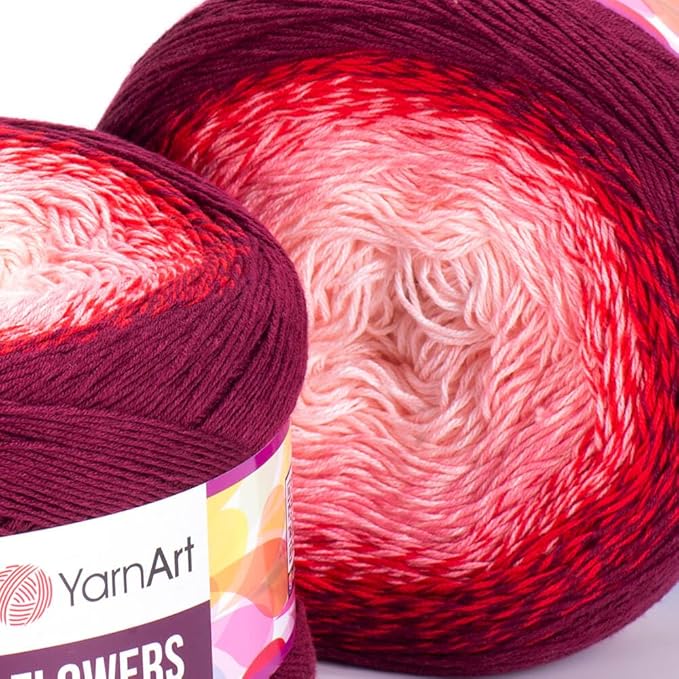 2 Skein/Pack Yarnart Flowers Gradient Yarn, Each Ball 8.8 Oz (250gr) / 1094 Yards (1000m), 55% Cotton 45% Acrylic, Superfine Fingering Weight for Knitting and Crochet, 269 - Red Pink