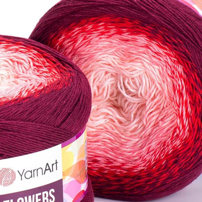 2 Skein/Pack Yarnart Flowers Gradient Yarn, Each Ball 8.8 Oz (250gr) / 1094 Yards (1000m), 55% Cotton 45% Acrylic, Superfine Fingering Weight for Knitting and Crochet, 269 - Red Pink