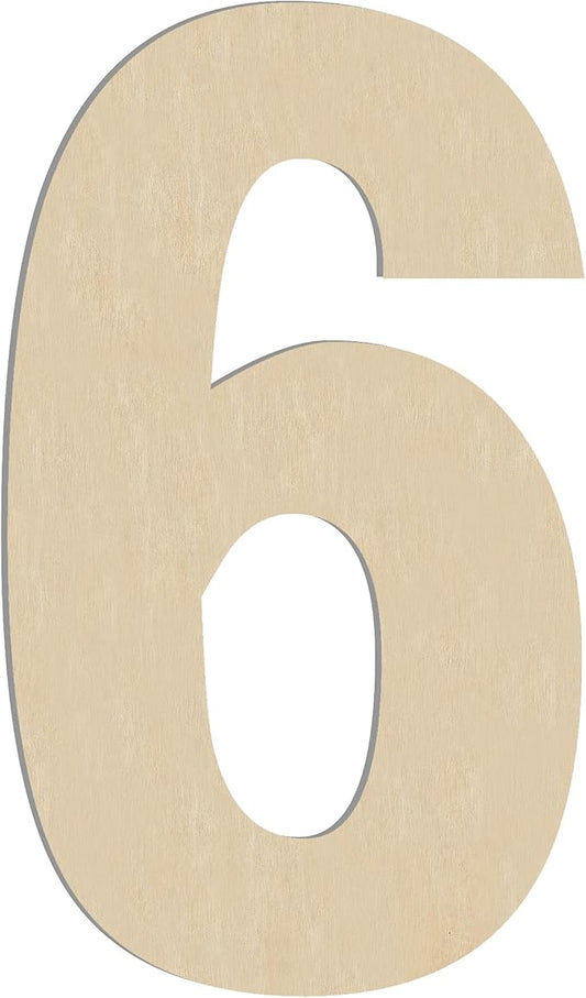HILAZA 17 Inch Large Wooden Number 6, 1/4 in Thick Big Wood Letter for Wall Decor Crafts