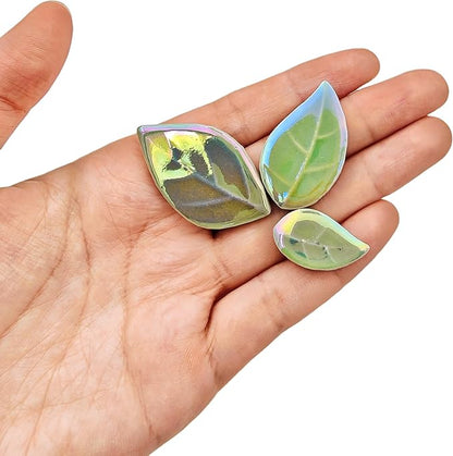500g/1.1lb Leaf-Shaped Ceramic Mosaic Tiles,Ceramic Mosaic Pieces for Crafts,Mosaic Tiles for Home Decoration or DIY Crafts,Mosaic Making Supplies. (Iridescent Light Green)
