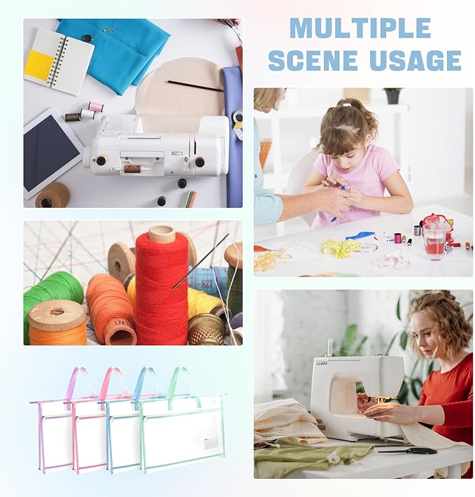 4 Pcs A4 Portable Project Bags for Quilting, Clear Mesh Sewing Project Bag with Zipper Handle Clear Design Art Supply Bag for Quilting Knitting Stitching Artworks Embroidery