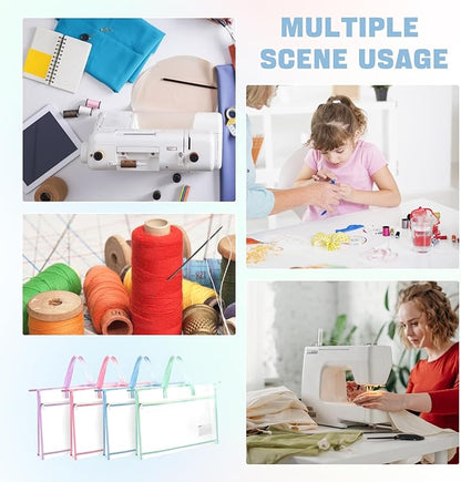 4 Pcs A4 Portable Project Bags for Quilting, Clear Mesh Sewing Project Bag with Zipper Handle Clear Design Art Supply Bag for Quilting Knitting Stitching Artworks Embroidery