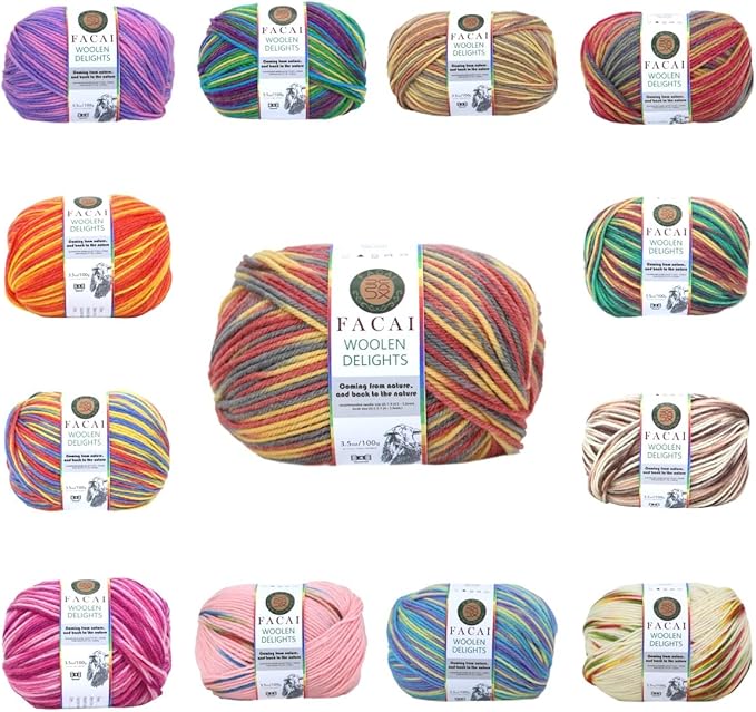 Facai Blend Merino Wool Yarn for Knitting - Worsted Weight,197yds (3.5oz) Ball, Ideal for Sweaters, Scarves, and Accessories (3, Volcano Flower)