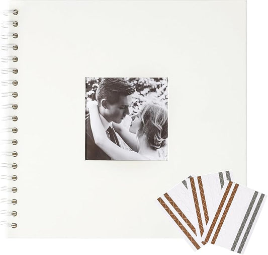 MEMOTOR Scrapbook 10 x 10 Inch DIY Square Photo Window + 3 Corner Stickers, Photo Album Hardcover Kraft Paper Cream 20 Sheets/ 40 Pages