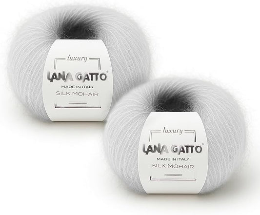 Silk Mohair Luxury Yarns, Premium and Soft Blend for Knitting, Made in Italy (White - 6027, 2)