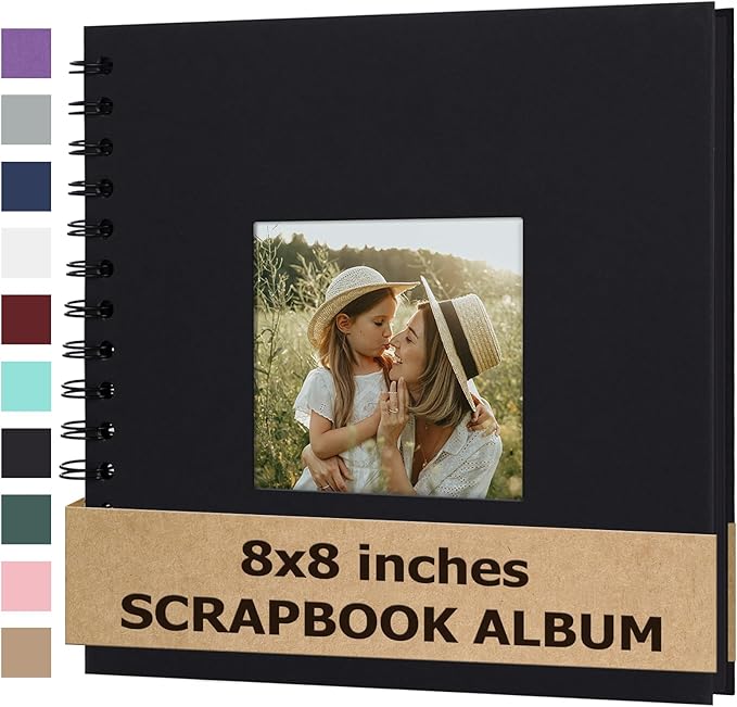Scrapbook Album 8x8 Inches Photo Album Hardcover Kraft with Window Scrap Book Blank Memory Book for Baby Wedding Guest Book Couples Graduation Travel DIY Anniversary, 40 Pages Black