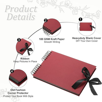 PATIKIL Scrapbook Photo Albums, 8x12 Inch 80 Pages Hardcover Scrapbooking Book DIY Album Supplies Kit with Sticker Ribbon for Gift Journal Memory Book Wedding Anniversary, Red, 2 Pcs