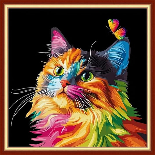 Funxvoot Stamped Cross Stitch Kits for Beginners or Adults Embroidery Starter Patterns | DIY Printed Cross Stitch Kits Needlepoint for Adults 11CT-Colorful Cat Butterfly 18x18 inch