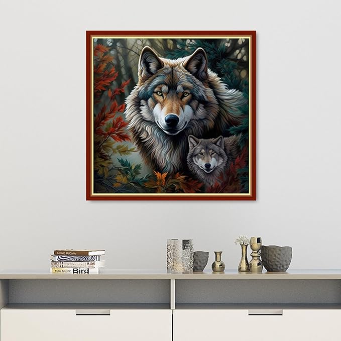 Findvoor Stamped Cross Stitch Kits for Beginners Full Range of Cross Stitching Embroidery Pattern for Adults, 11CT DIY Needlepoint Embroidery Starter Kits-Forest Wolf 17.7x17.7 inch