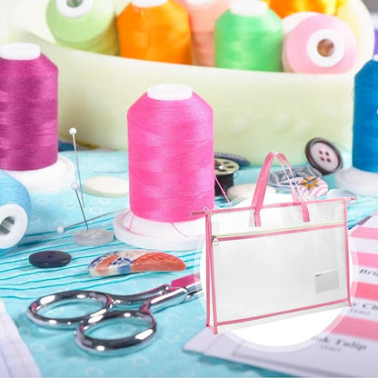 4 Pcs A4 Portable Project Bags for Quilting, Clear Mesh Sewing Project Bag with Zipper Handle Clear Design Art Supply Bag for Quilting Knitting Stitching Artworks Embroidery