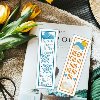 ORIGACH 6 Pcs Cross Stitch Bookmark Kit for Beginner Adults, Reading Sayings Stamped Embroidery Bookmark Kit with Instruction for Starters Printed Cross Stitch DIY Kits for Book Lovers