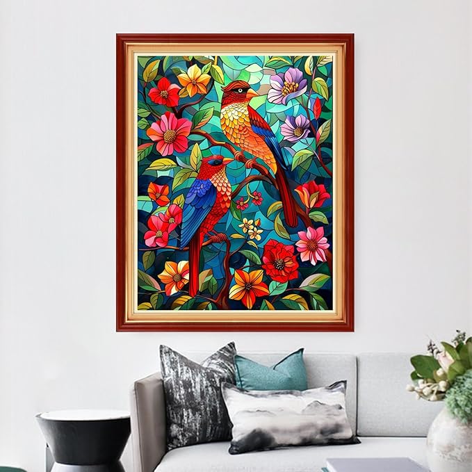Dimensean Stamped Cross Stitch Kits Full Range of Embroidery Patterns Starter Kits for Beginners Adult DIY Cross Stitches Needlepoint Kits 11CT- Flower Birds 16x20 inch