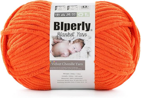 6 Super Bulky Velvet Chenille Yarn for Crocheting - 1 Skein of 200g/7 oz - Ultra Soft Heavy Weight Chunky Knitting Yarn for Baby Blankets, Amigurumi, Home Decor（Orange Peel，1 Skein）