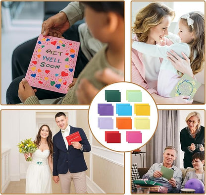100 Packs 10 Assorted Colors Blank Note Cards and Envelopes 4.25 x 5.5 Heavyweight Single Panel Cardstock and A2 Envelopes Printable Self Seal for Wedding, Invitations, Thank You Cards